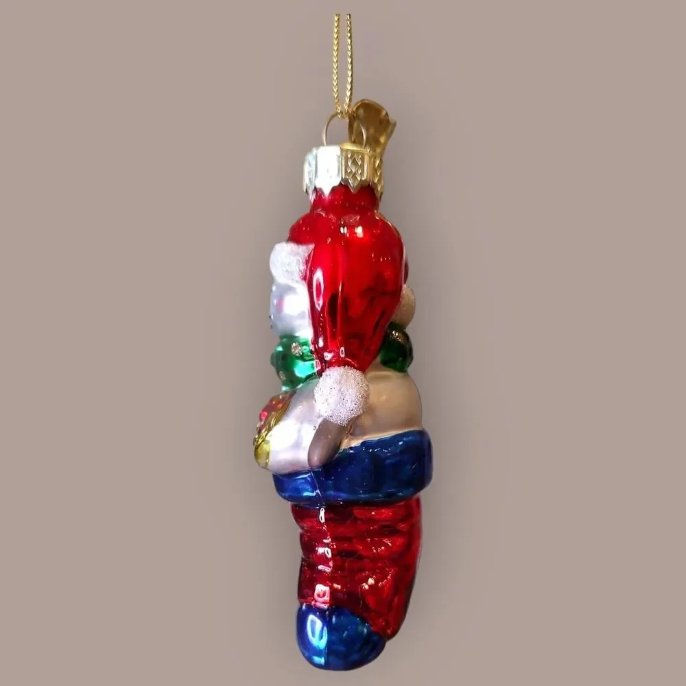 Santa Snowman Christmas Stocking Hand Blown Glass Ornament Thomas Pacconi 2002